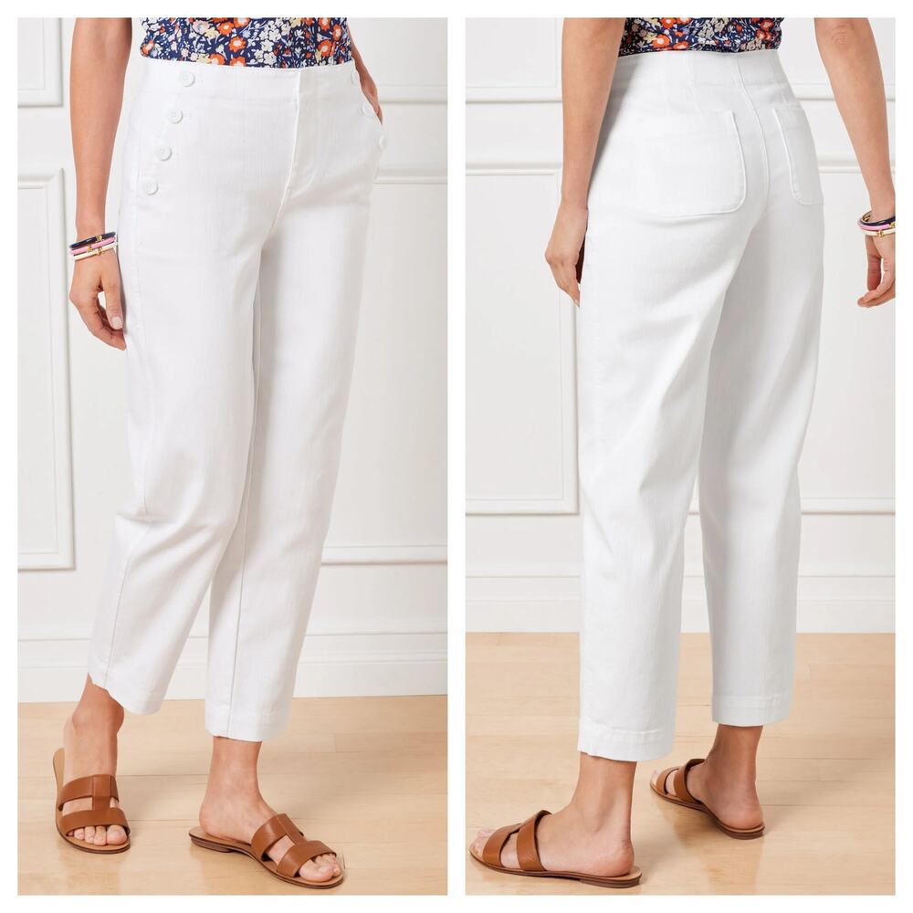 Talbots Womens Sailor Jean Size 14 White Denim High Rise Straight Leg Cropped